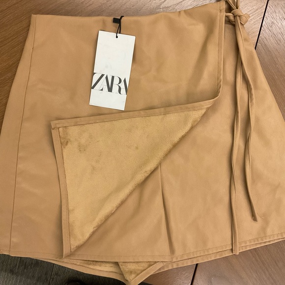 NWT ZARA Mini Skirt Skort Sarong True Wrap Trim Faux Leather Slit Petite - Picture 10 of 11